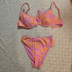 No Boundaries Floral Pink and Orange Bikini Set